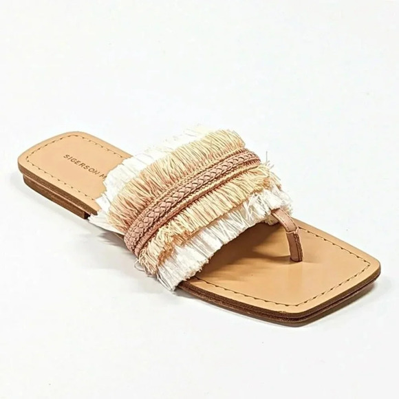 Sigerson Morrison Women's Avis Nude Raffia Thong Sandals Size 7 (MSRP $250) - Picture 1 of 9